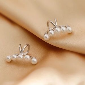 New Sterling Silver 925 Pearl Bead Cuff Earring Set